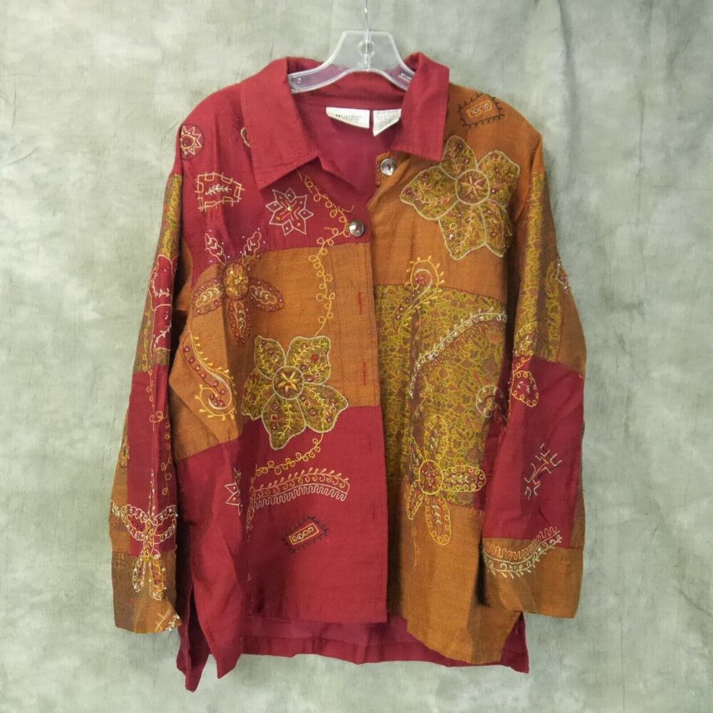 VGUC Units Woman VINTAGE Patchwork Multicolor Shirt Jacket Size 1X vtg s-8767